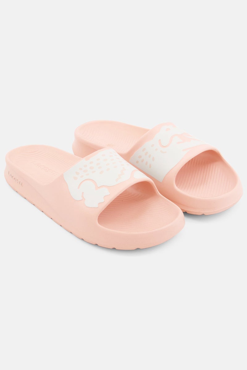 LACOSTE Women Brand Logo Slide Slippers, Pink/Grey - Image 1